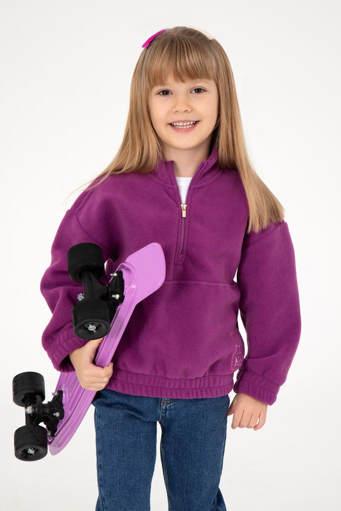 Kız Çocuk Menekşe Yarım Fermuarlı Polar Sweatshirt