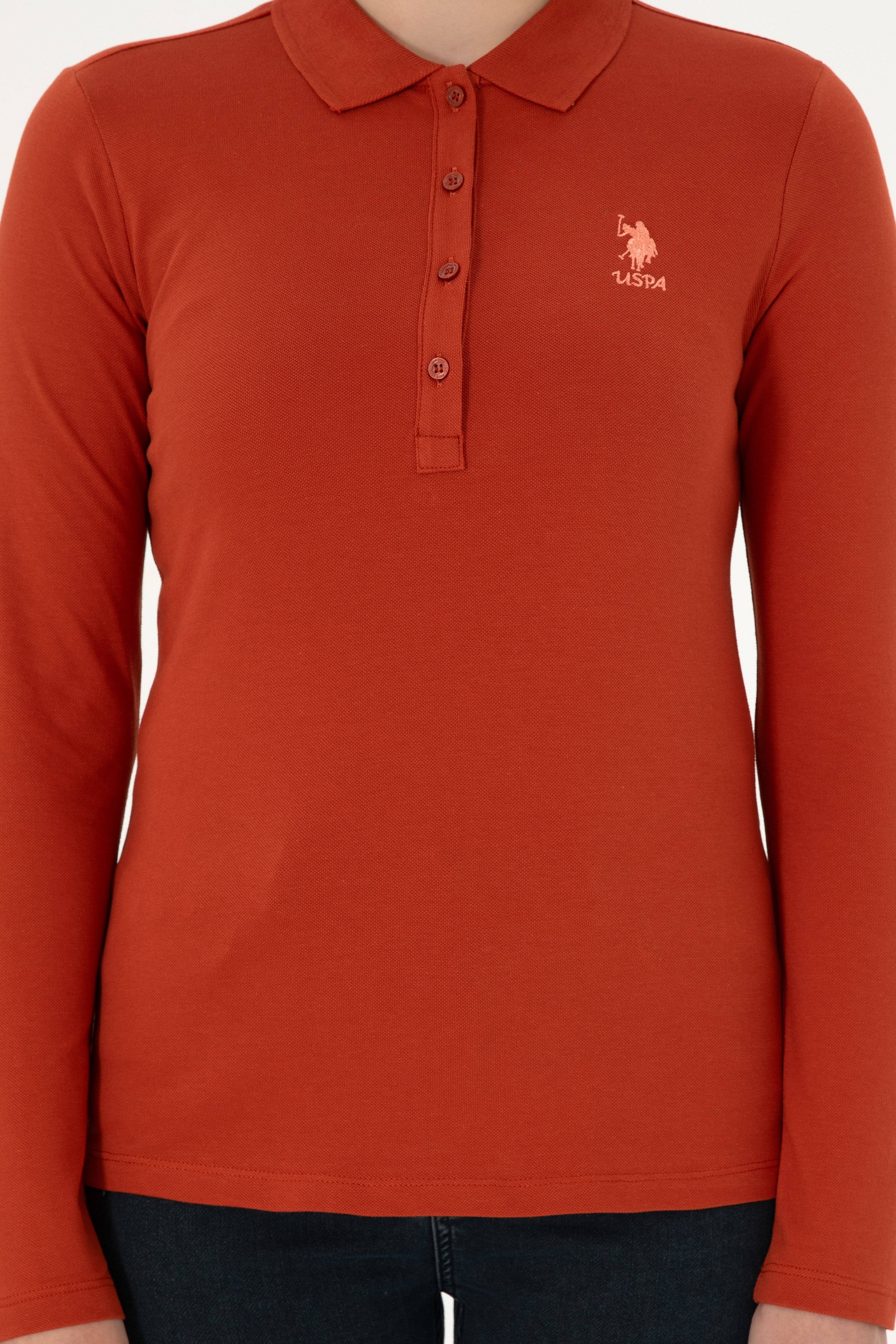 Kadın Kiremit Basic Polo Yaka Sweatshirt - Image 6