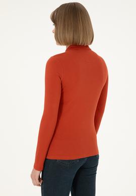 Kadın Kiremit Basic Polo Yaka Sweatshirt - 50297906007