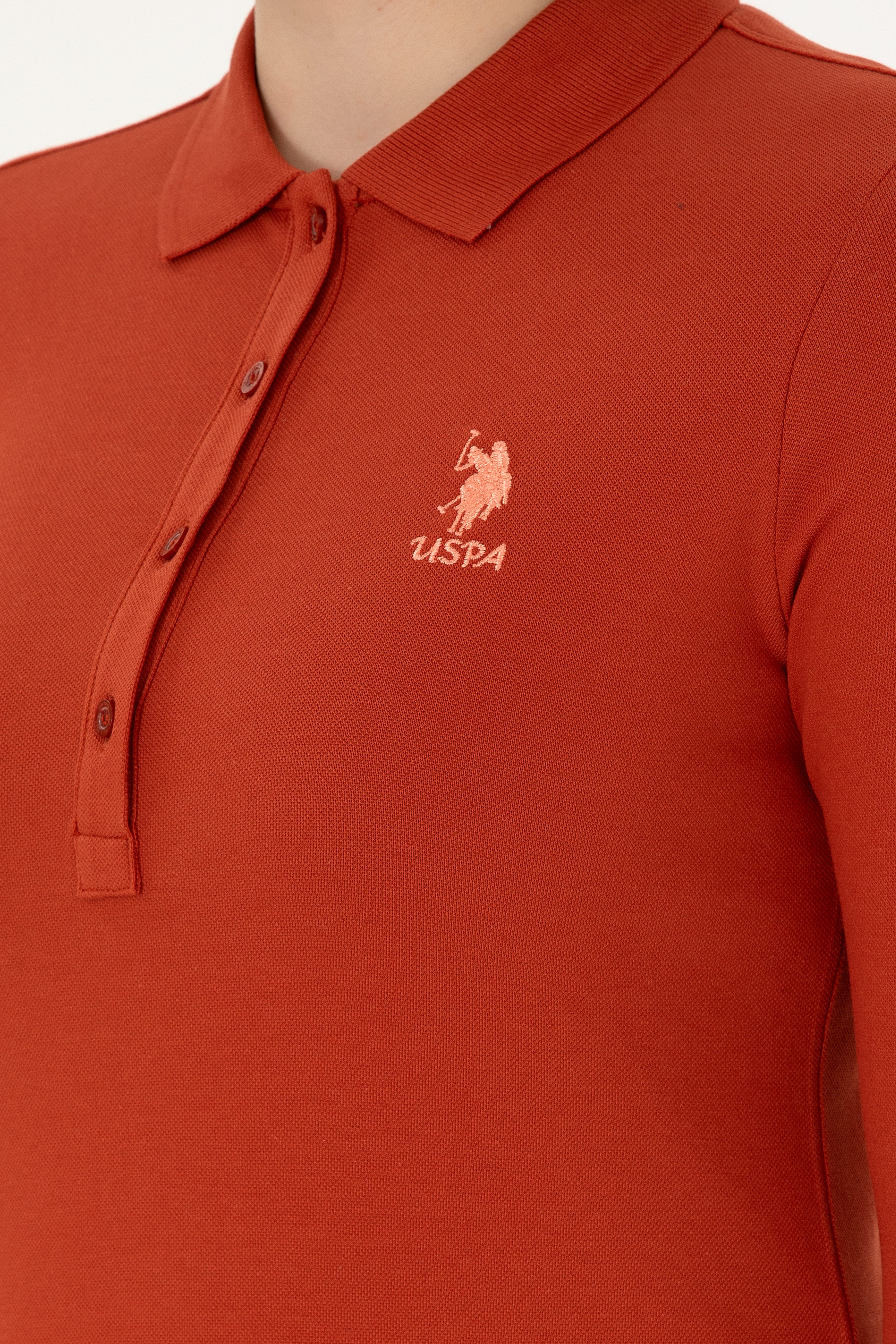 Kadın Kiremit Basic Polo Yaka Sweatshirt