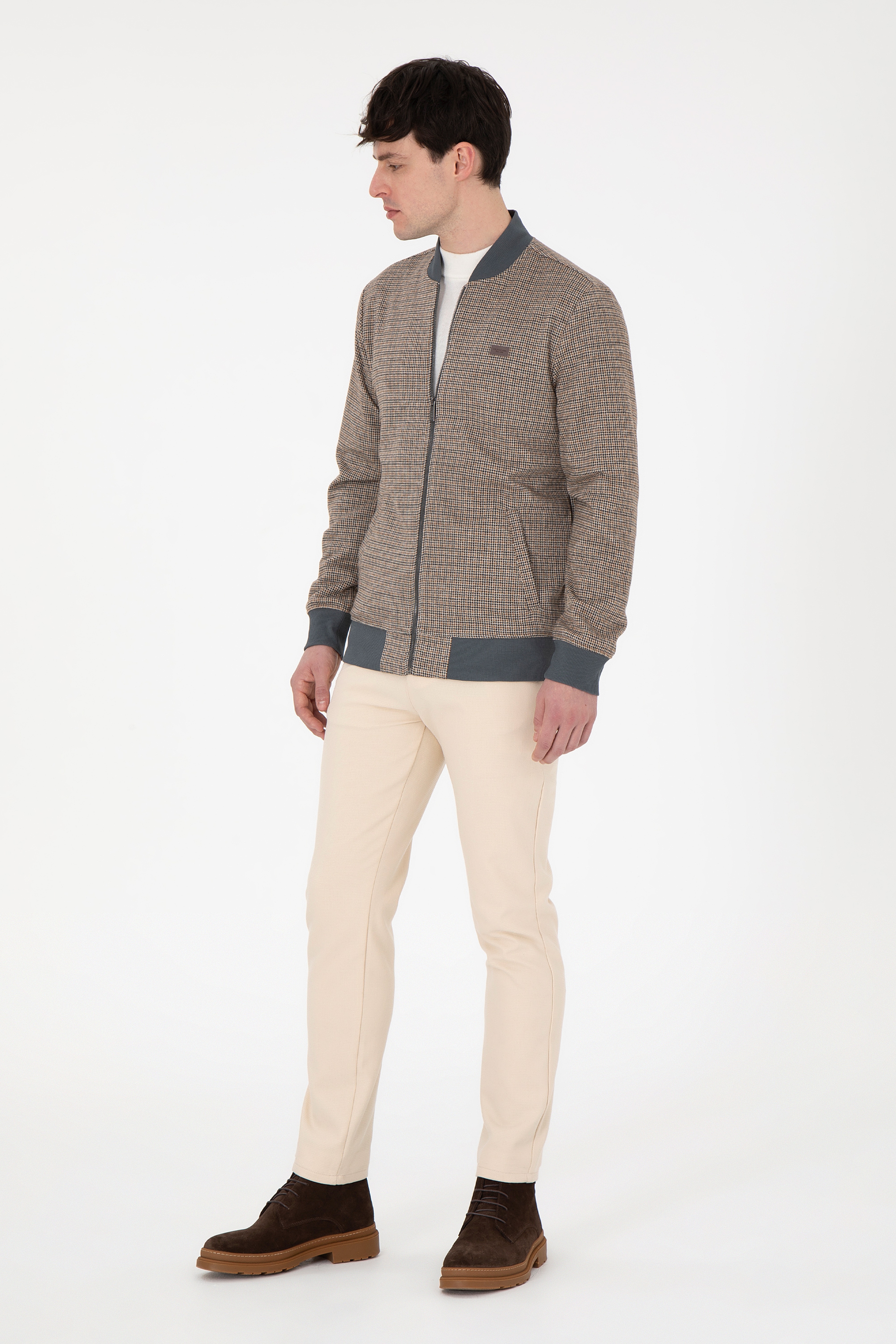 Erkek Slim Fit Krem Kanvas Pantolon