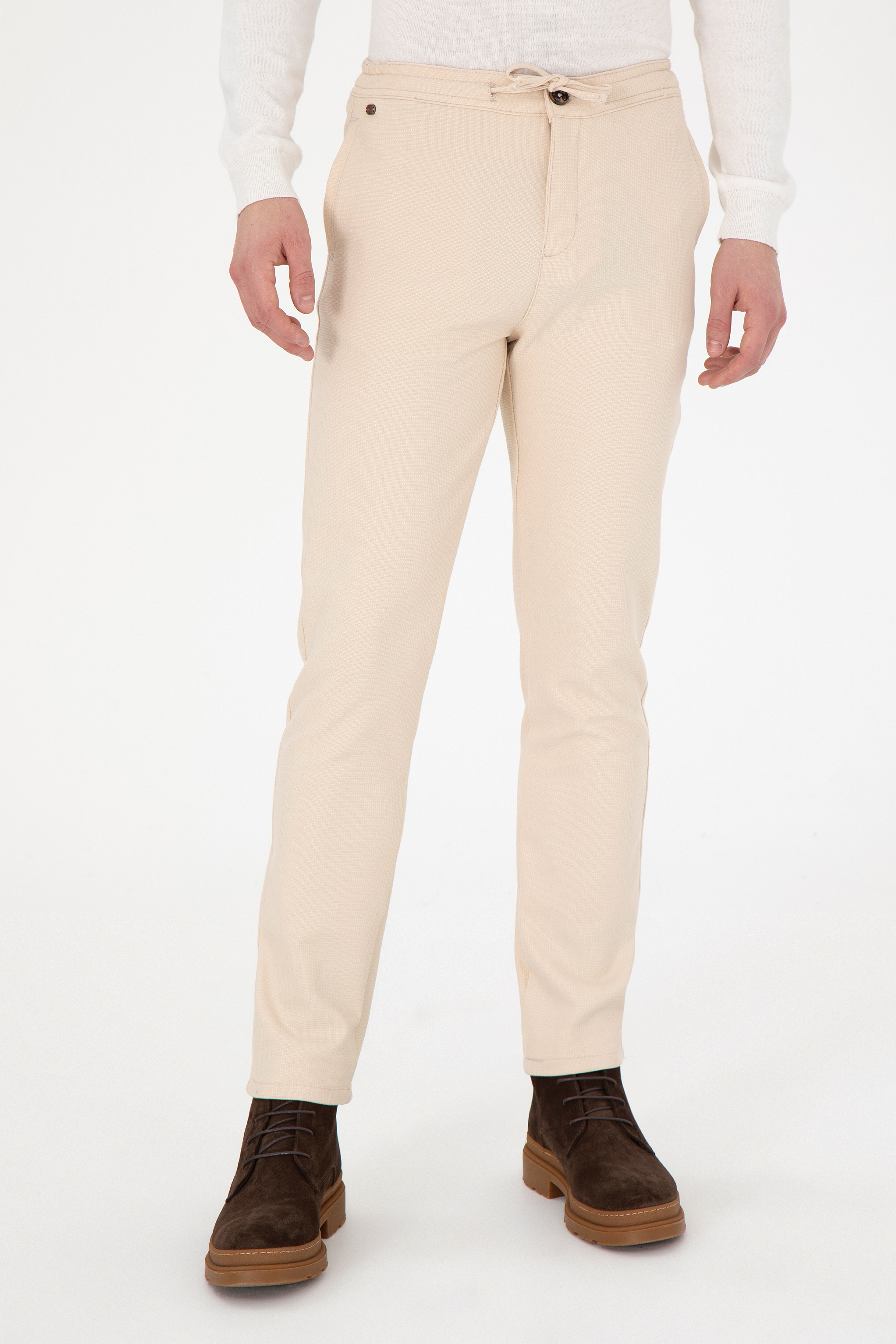 Erkek Slim Fit Krem Kanvas Pantolon - Image 2