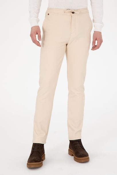 Erkek Slim Fit Krem Kanvas Pantolon