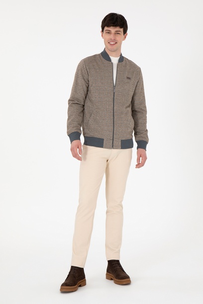 Erkek Slim Fit Krem Kanvas Pantolon