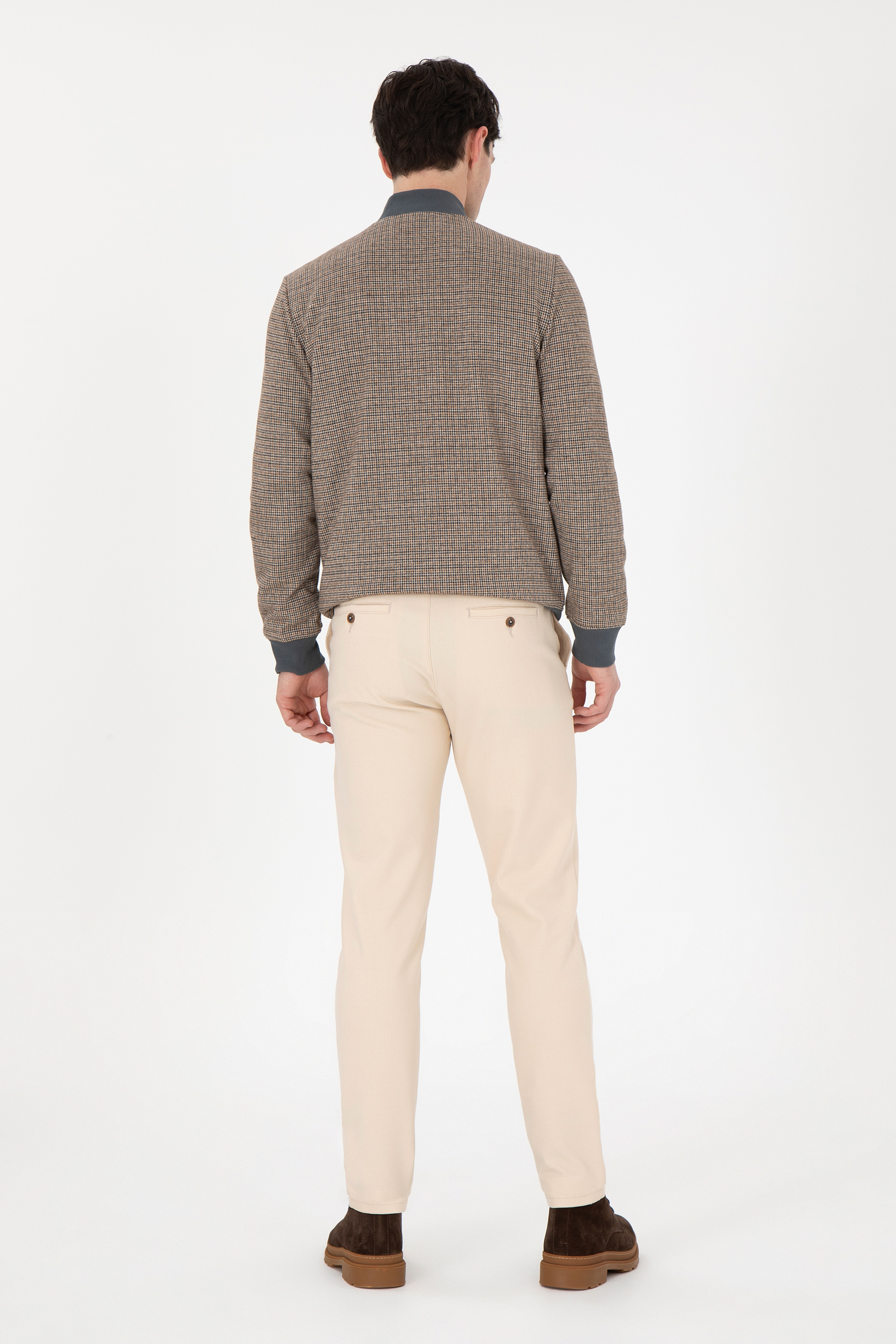 Erkek Slim Fit Krem Kanvas Pantolon - Image 4
