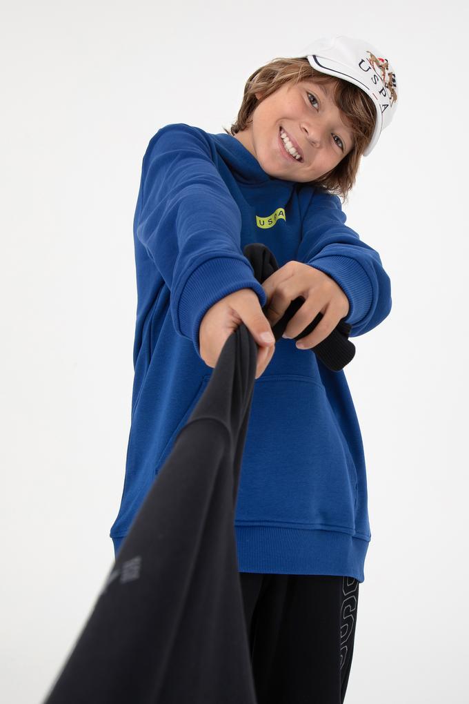 Erkek Çocuk İndigo Kapüşonlu Sweatshirt