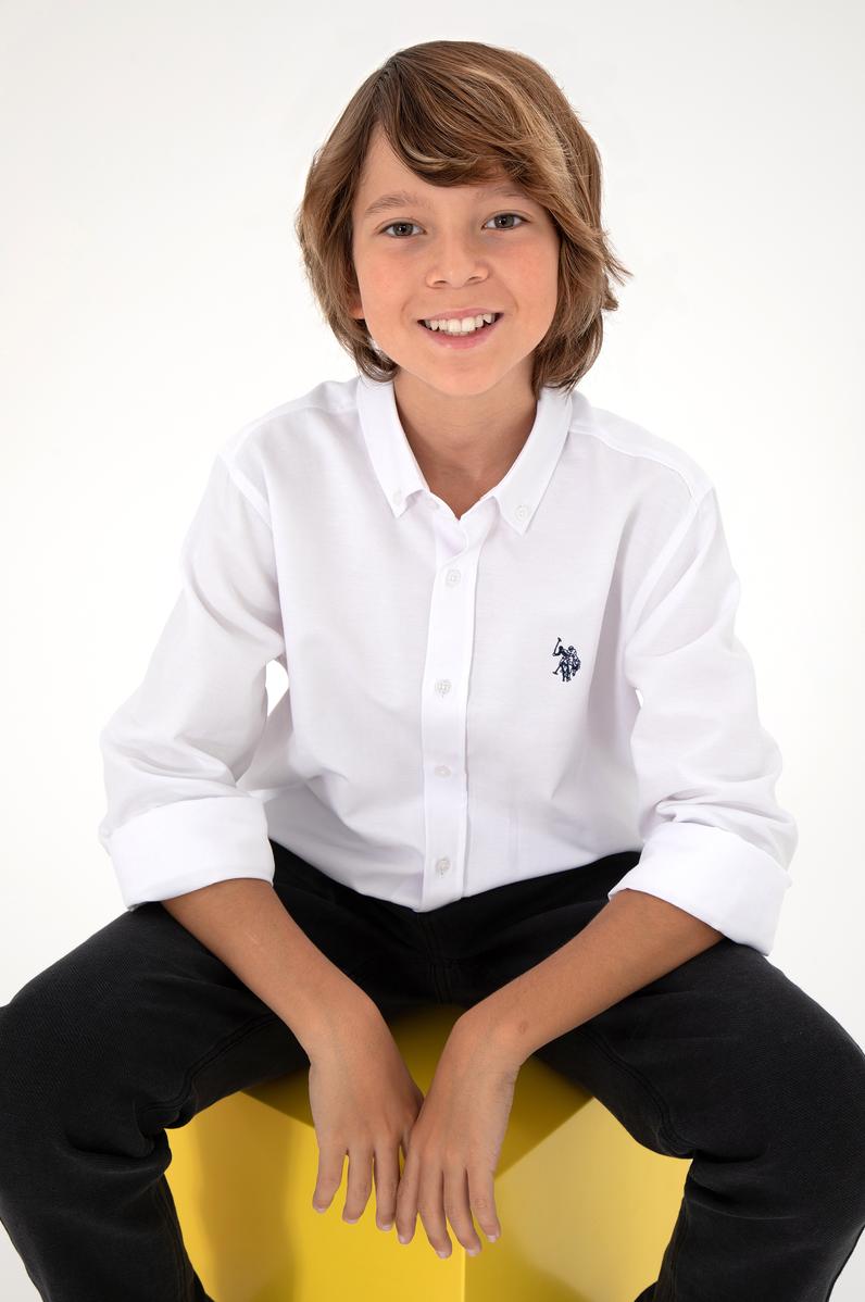 Erkek Çocuk Beyaz Uzun Kollu Basic Gömlek