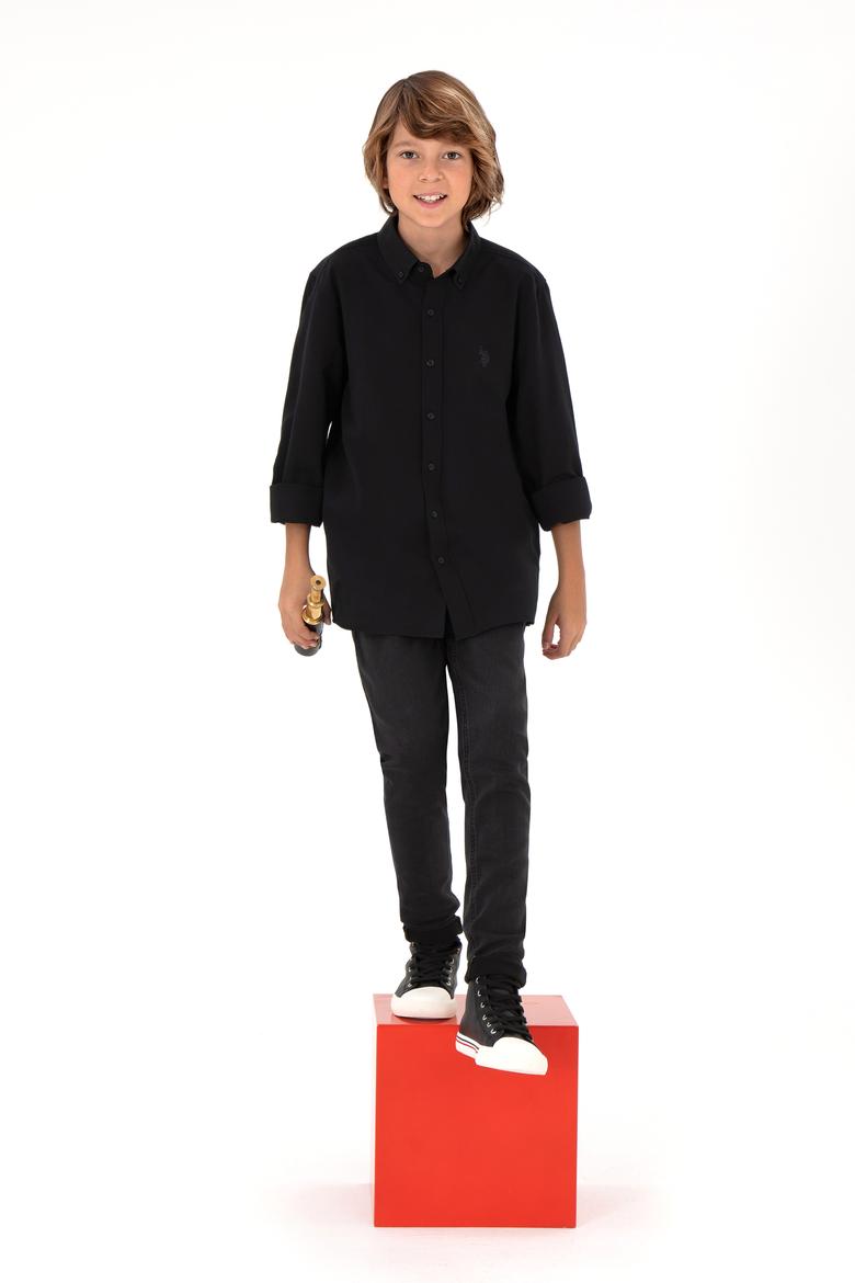 Erkek Çocuk Siyah Uzun Kollu Basic Gömlek - 50297377051