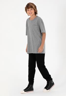 Erkek Çocuk Gri Melanj Bisiklet Yaka Tişört - 50295428093