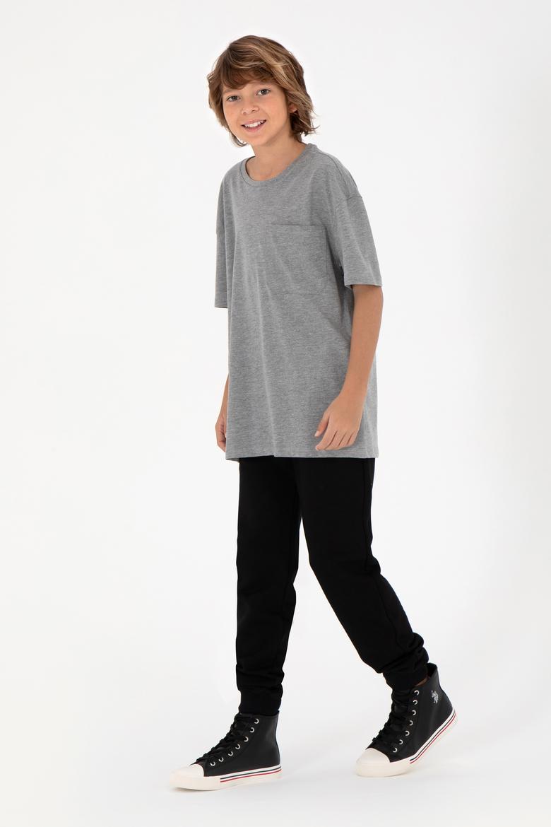 Erkek Çocuk Gri Melanj Bisiklet Yaka Tişört - 50295428093