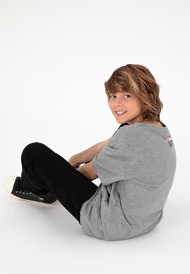 Erkek Çocuk Gri Melanj Bisiklet Yaka Tişört - 50295428093