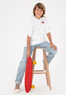 Erkek Çocuk Beyaz Kapüşonlu Sweatshirt - 50293566013