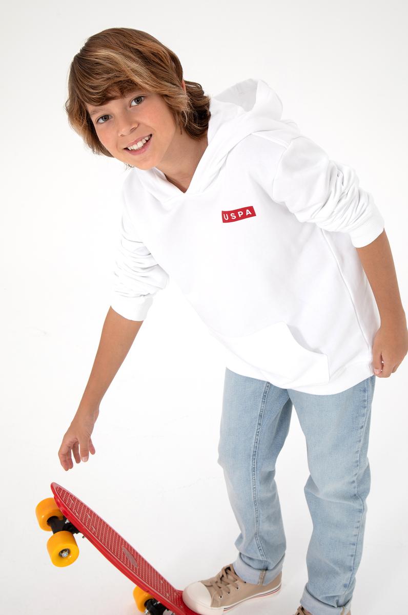 Erkek Çocuk Beyaz Kapüşonlu Sweatshirt