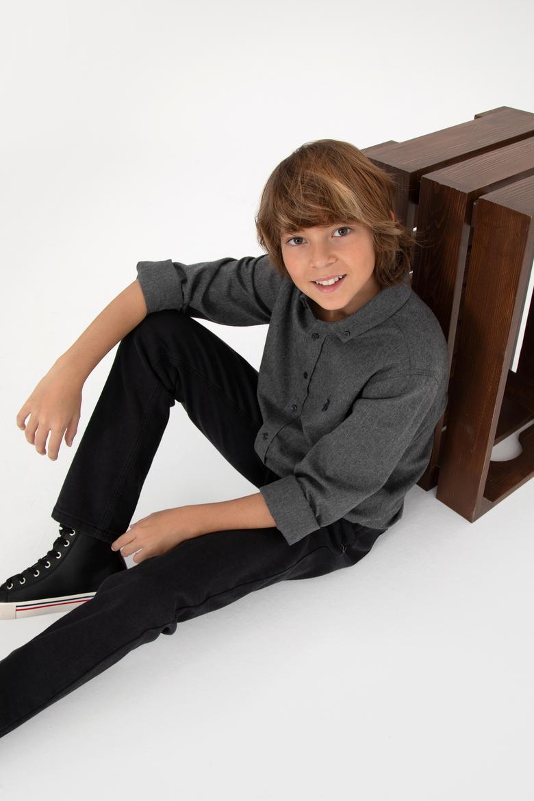 Erkek Çocuk Antrasit Uzun Kollu Basic Gömlek