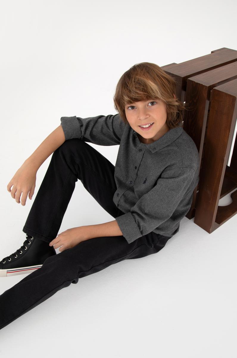 Erkek Çocuk Antrasit Uzun Kollu Basic Gömlek