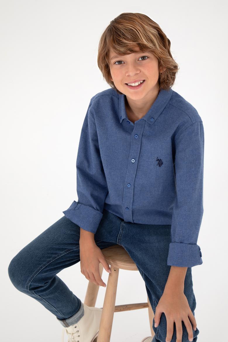Erkek Çocuk İndigo Uzun Kollu Basic Gömlek
