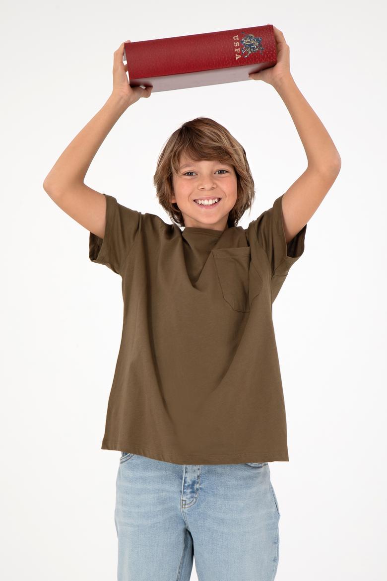 Erkek Çocuk Haki Bisiklet Yaka Tiört