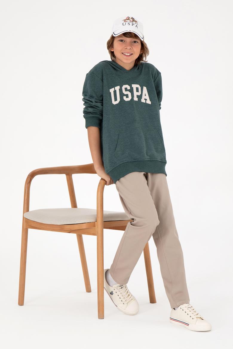 Erkek Çocuk Koyu Yeşil Basic Kapüşonlu Sweatshirt - 50293614072