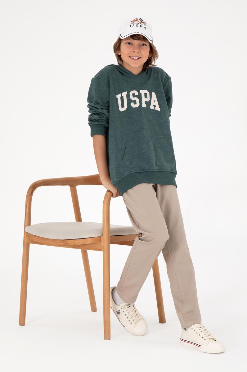 Erkek Çocuk Koyu Yeşil Basic Kapüşonlu Sweatshirt