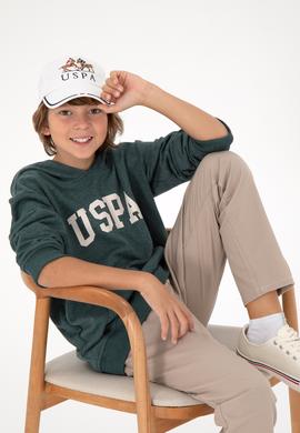 Erkek Çocuk Koyu Yeşil Basic Kapüşonlu Sweatshirt - 50293614072