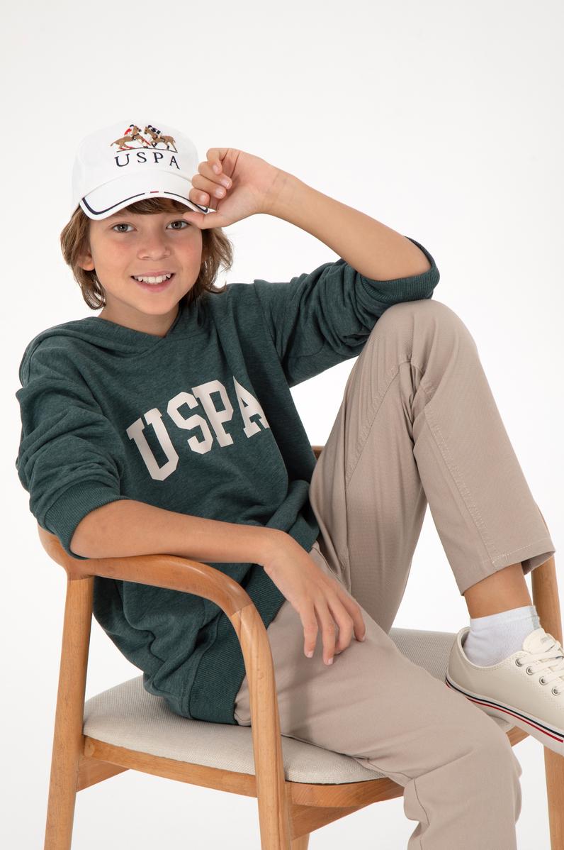 Erkek Çocuk Koyu Yeşil Basic Kapüşonlu Sweatshirt