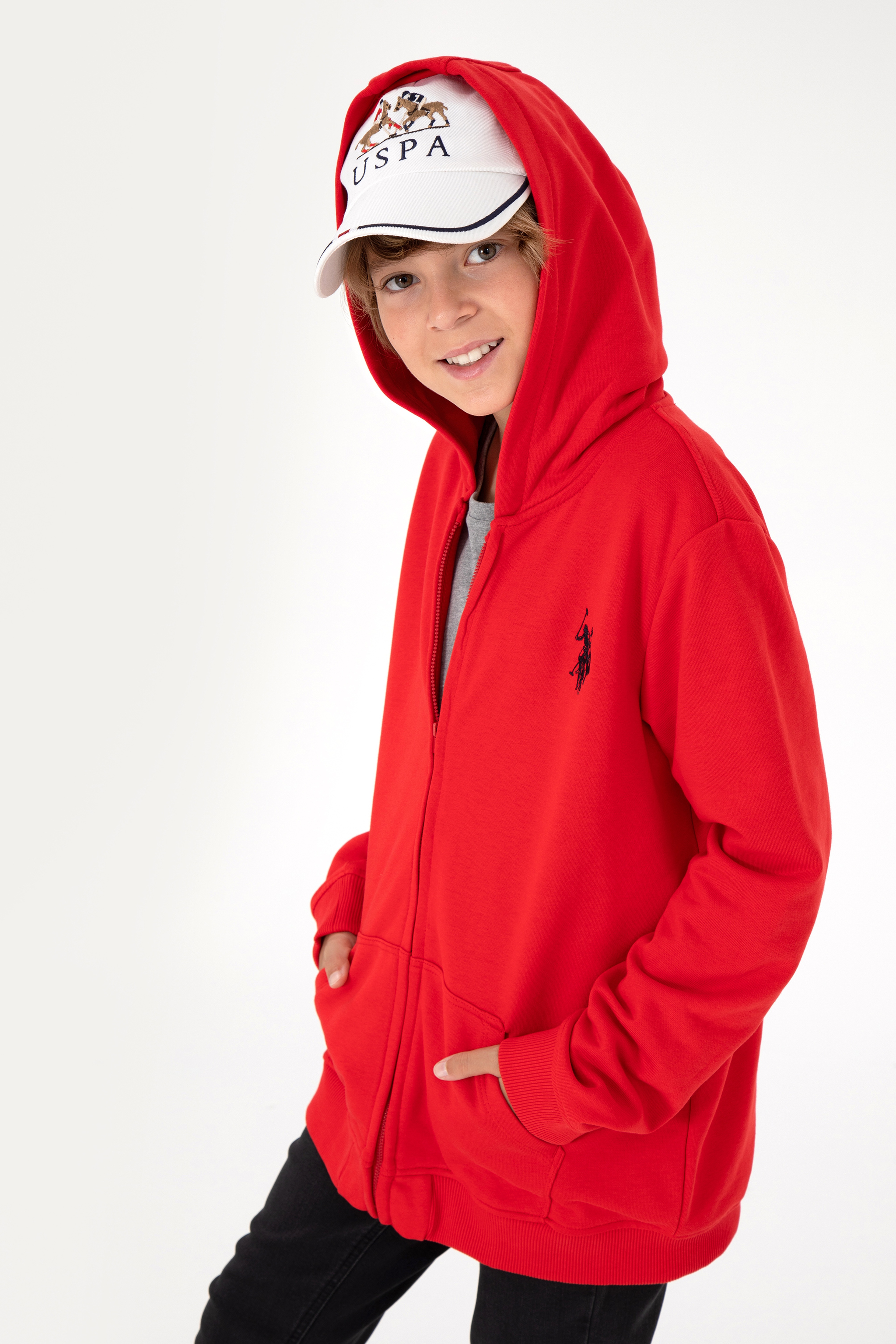 Erkek Çocuk Kırmızı Basic Fermuarlı Sweatshirt - Image 1