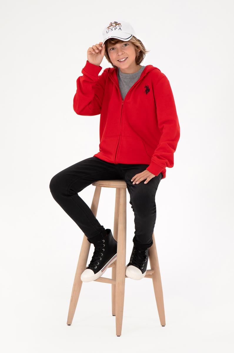 Erkek Çocuk Kırmızı Basic Fermuarlı Sweatshirt