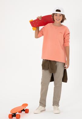 Erkek Çocuk Somon Basic Bisiklet Yaka Sweatshirt - 50295151074