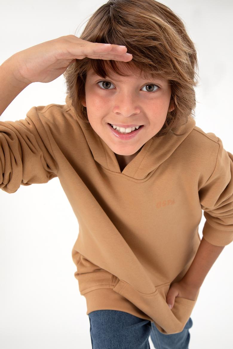Erkek Çocuk Camel Basic Kapüşonlu Sweatshirt