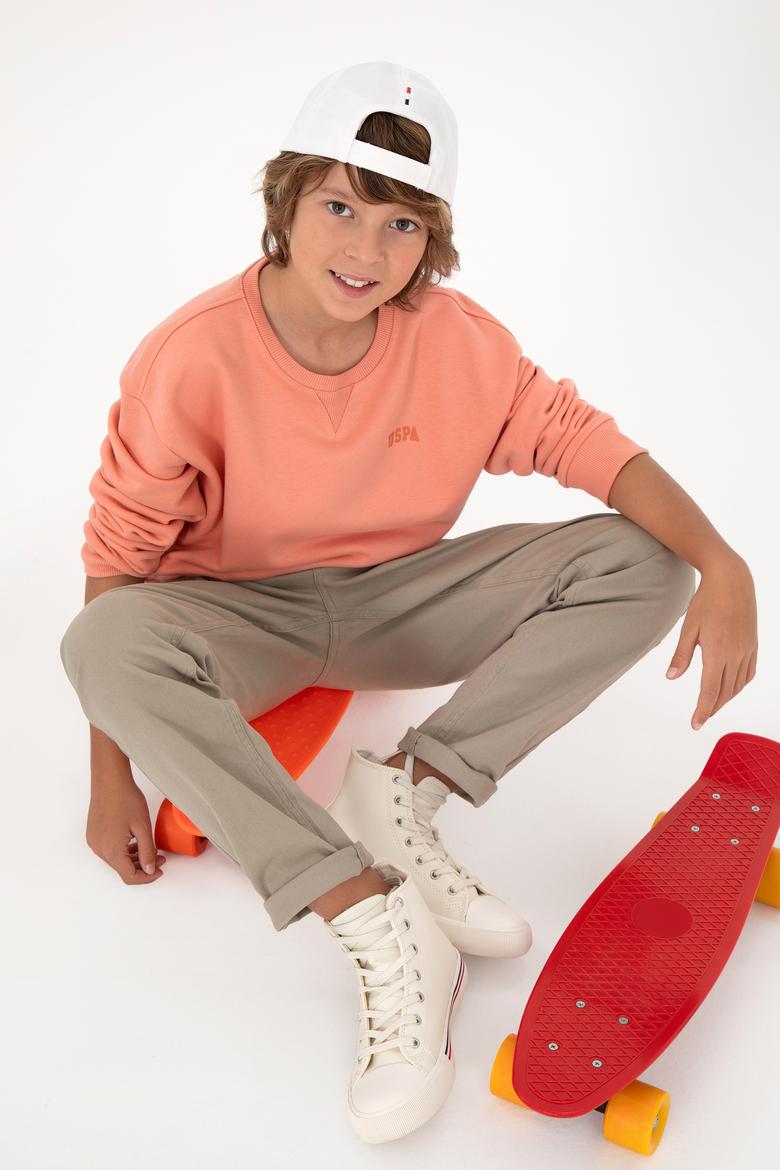 Erkek Çocuk Somon Basic Bisiklet Yaka Sweatshirt