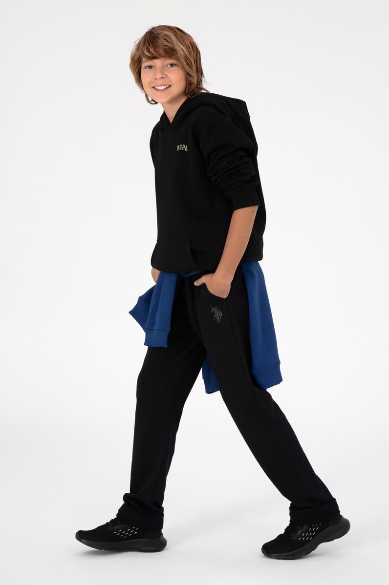 Erkek Çocuk Siyah Basic Kapüşonlu Sweatshirt