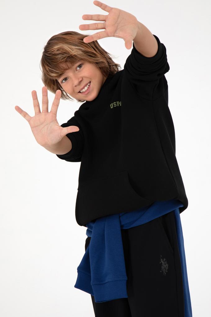 Erkek Çocuk Siyah Basic Kapüşonlu Sweatshirt