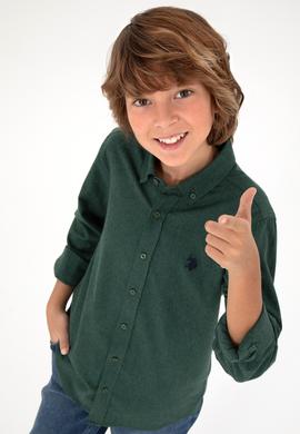 Erkek Çocuk Koyu Yeşil Uzun Kollu Basic Gömlek - 50297386042