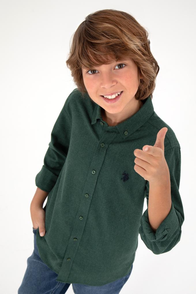 Erkek Çocuk Koyu Yeşil Uzun Kollu Basic Gömlek