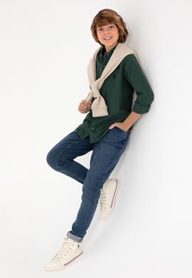 Erkek Çocuk Koyu Yeşil Uzun Kollu Basic Gömlek - 50297386042