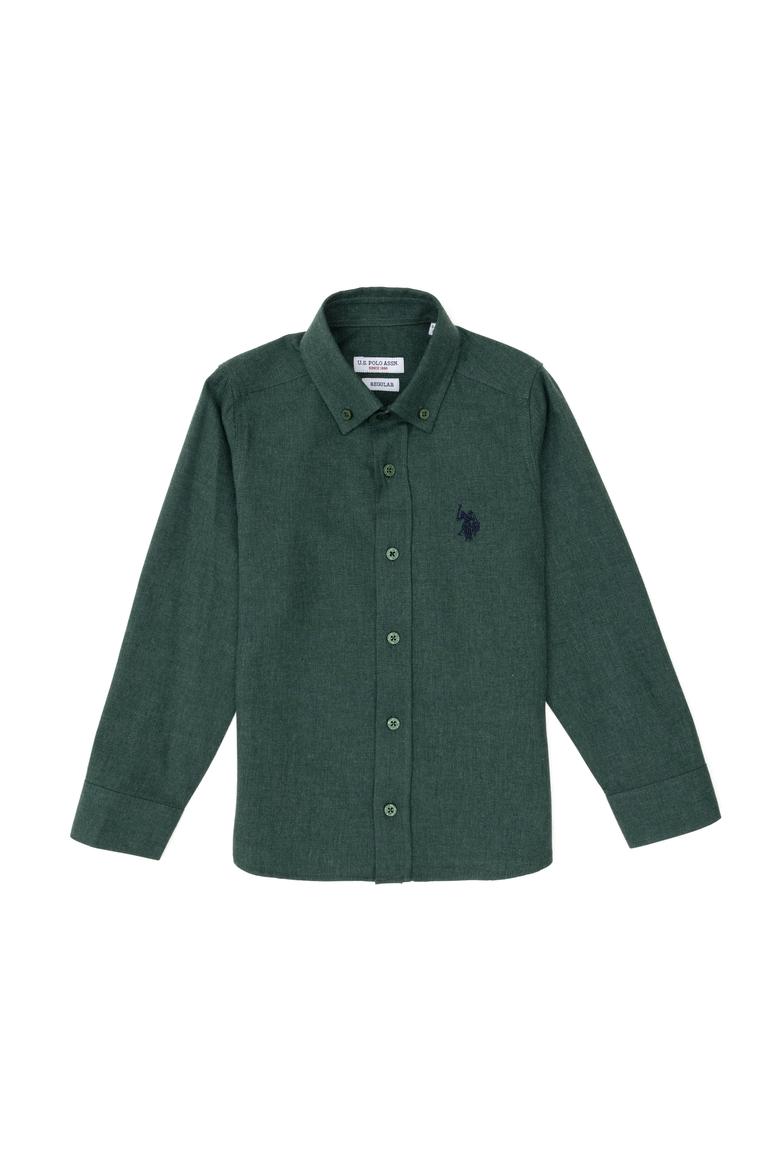 Erkek Çocuk Koyu Yeşil Uzun Kollu Basic Gömlek - 50297386042