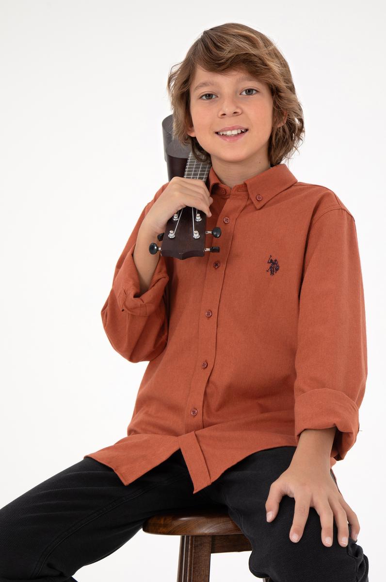 Erkek Çocuk Kiremit Uzun Kollu Basic Gömlek