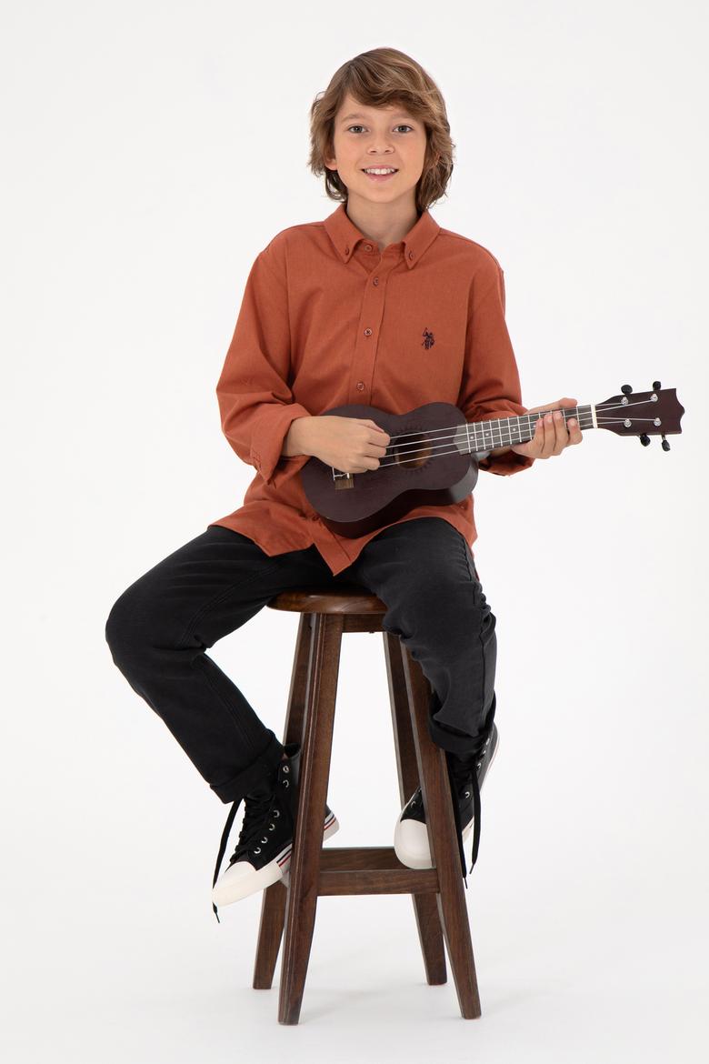 Erkek Çocuk Kiremit Uzun Kollu Basic Gömlek - 50297386032