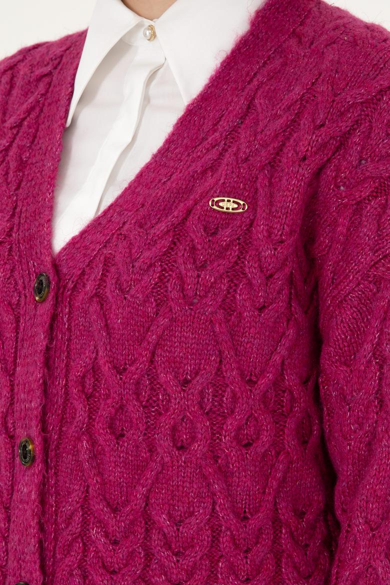 Kadın Fuşya Triko Hırka - 50293020004