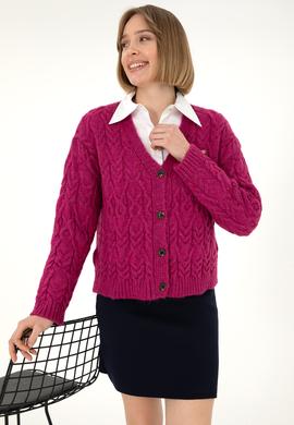 Kadın Fuşya Triko Hırka - 50293020004