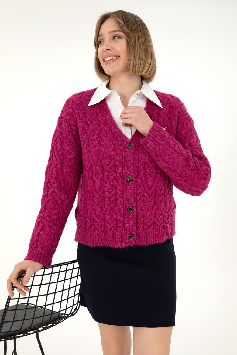 Kadın Fuşya Triko Hırka - 50293020004