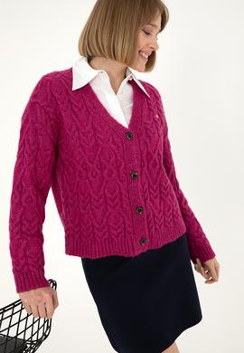 Kadın Fuşya Triko Hırka - 50293020004