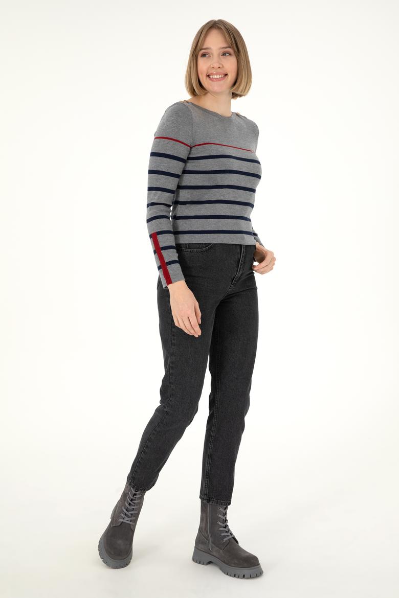 Kadın Antrasit Melanj Bisiklet Yaka Kazak - 50291573024