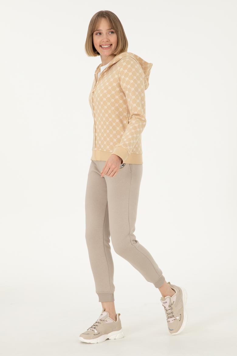 Kadın Desenli Kum Kapüşonlu Sweatshirt - 50291263005