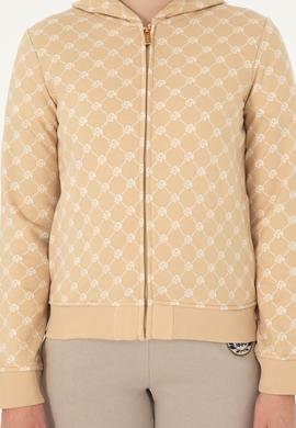 Kadın Desenli Kum Kapüşonlu Sweatshirt - 50291263005