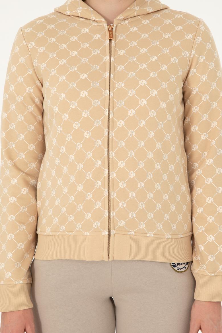 Kadın Desenli Kum Kapüşonlu Sweatshirt - 50291263005