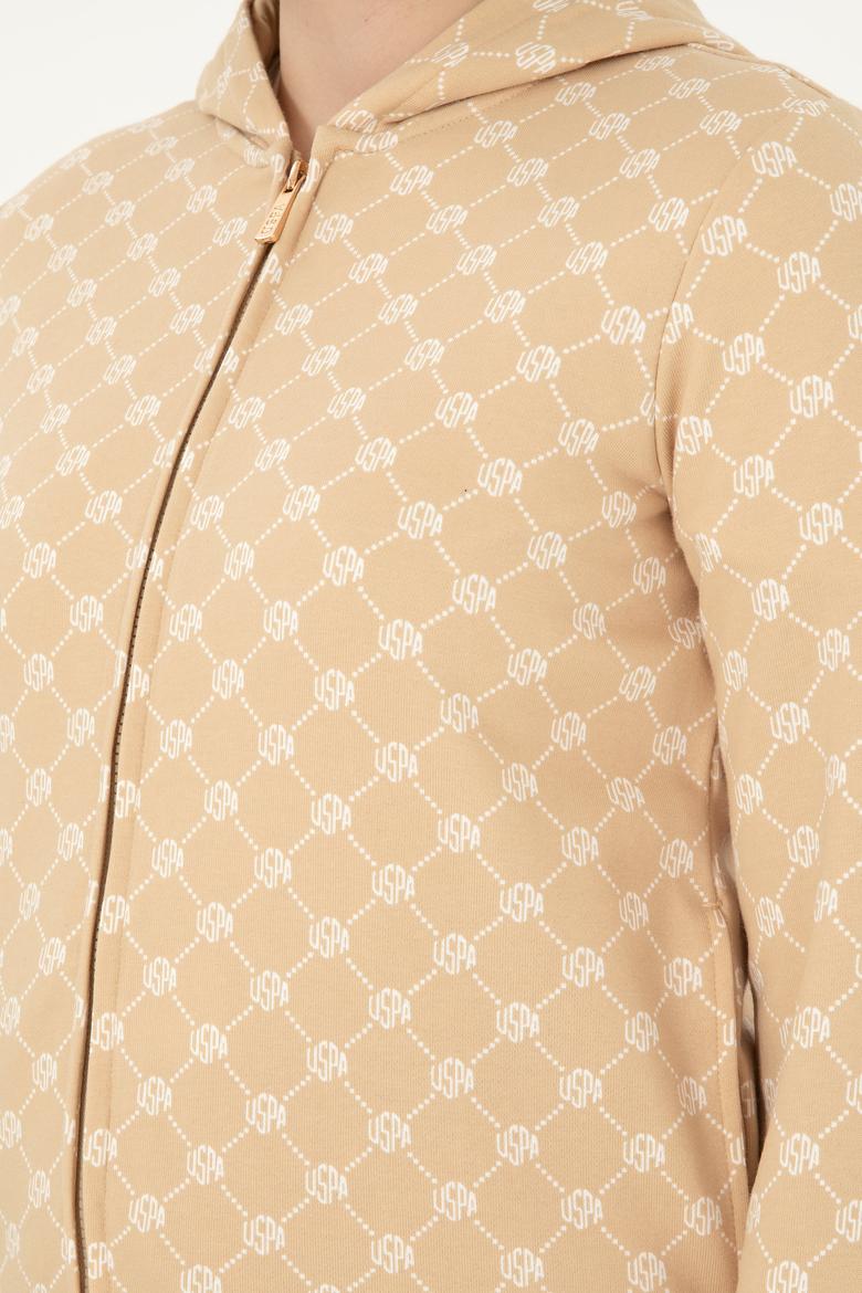 Kadın Desenli Kum Kapüşonlu Sweatshirt - 50291263005