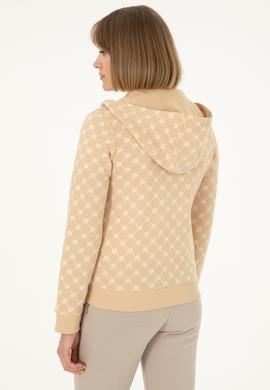Kadın Desenli Kum Kapüşonlu Sweatshirt - 50291263005