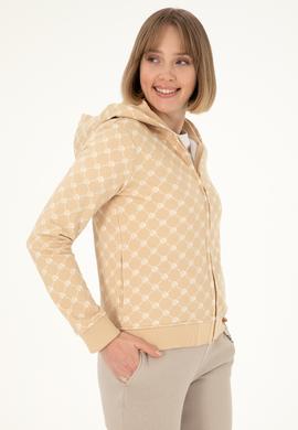 Kadın Desenli Kum Kapüşonlu Sweatshirt - 50291263005