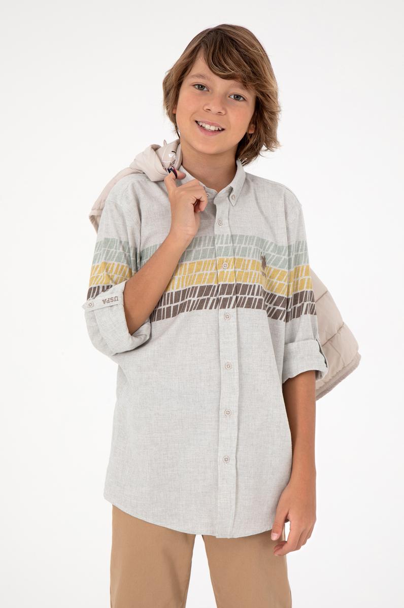 Erkek Çocuk Ekru Uzun Kollu Gömlek